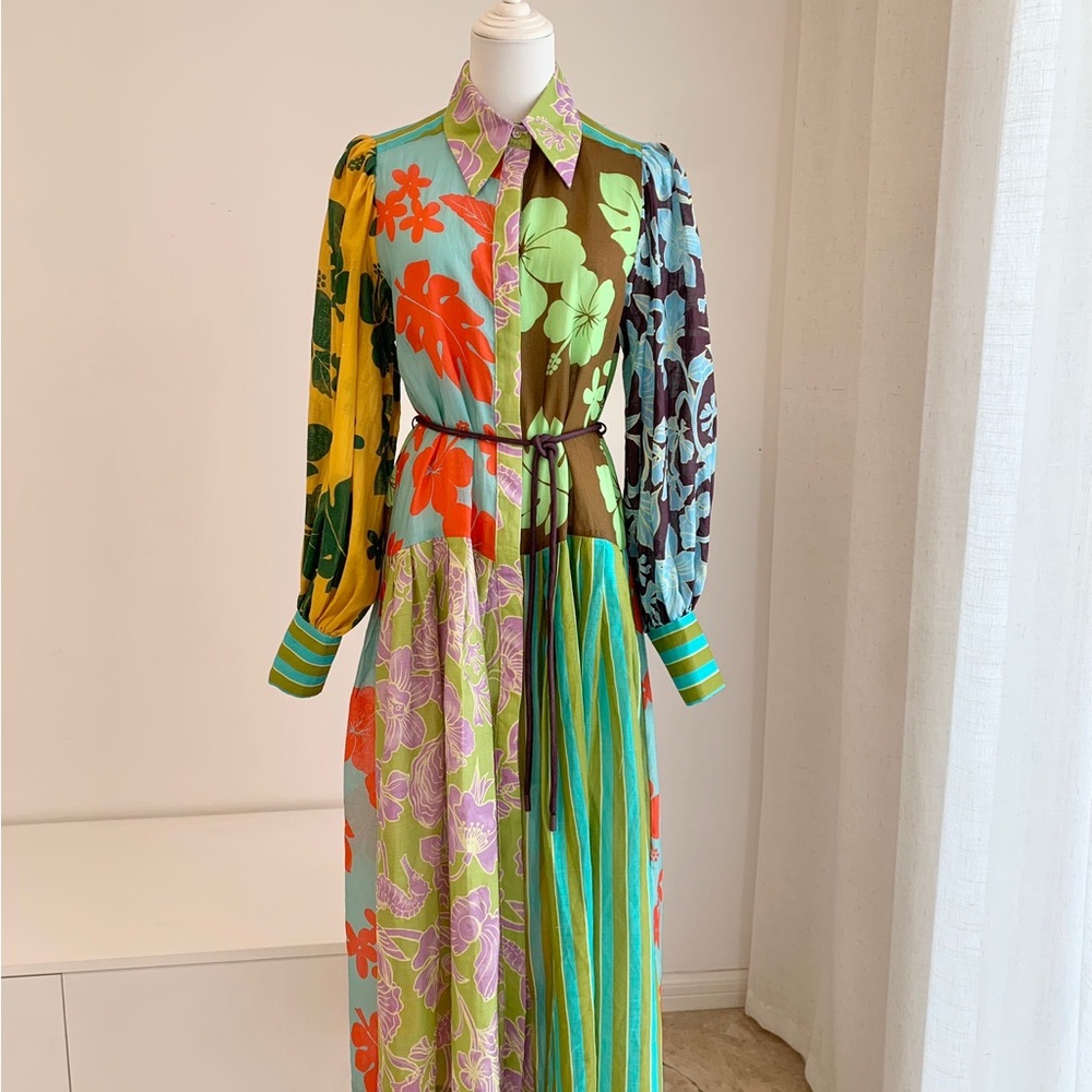 ALEMAIS Multicolor Floral Patchwork Long Sleeve Maxi Dress - Picture 5 of 8